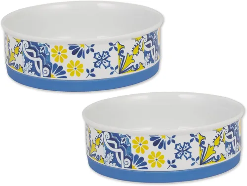 Bone Dry Tazones de cerámica para alimentos, antideslizantes y aptos para lavavajillas, juego grande, 7.5 x 2.4, azulejos de azulejos, 2 piezas