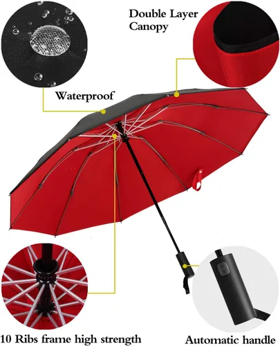 Vista 5 de Paraguas de viaje a prueba de viento Paraguas compacto invertido Paraguas automático de apertura y cierre plegable inversa paraguas para hombres