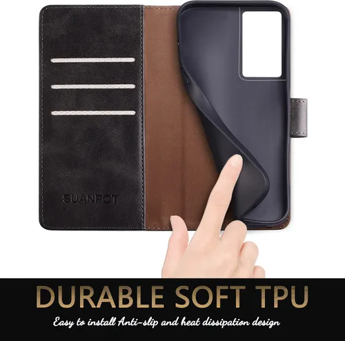 Vista 6 de SUANPOT Para Samsung S21 Ultra 6.8 "RFID Bloqueo Funda De Cuero Billetera, Folio Con Tirón, Titular De La Tarjeta, Cubierta A Prueba De Golpes