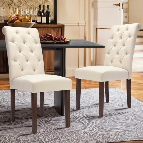 Vista 6 de COLAMY Tufted Dining Chairs Set of 2, Accent Parsons Diner Chair Upholstered Fabric Stylish Kitchen Chairs with Solid Wood Legs and Padded Seat
