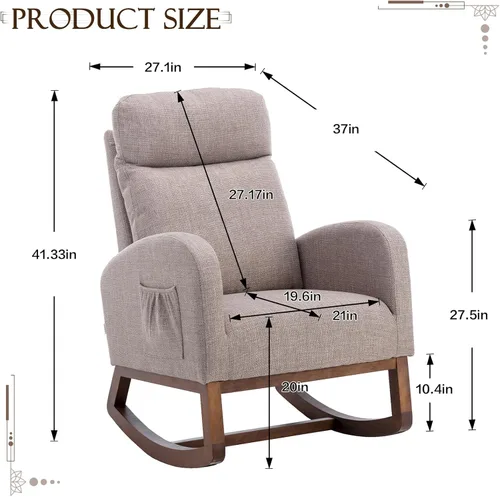 Vista 2 de Mecedora tapizada para guardería, mecedora Accent Glider con bolsillo lateral, cómoda silla con respaldo alto y cojín de doble capa, planeador