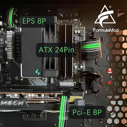 Vista 2 de FormulaMod Kit de cable de alimentación de extensión de manga 18AWG ATX 24P+ Poliestireno expandido 8-P+PCI-E8-P con peines para PSU a placa