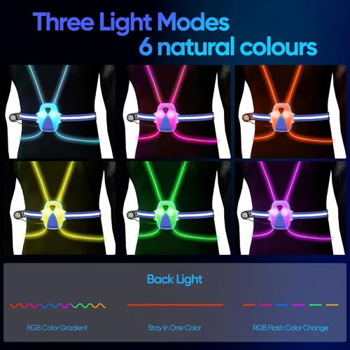 Vista 5 de LED Reflective Running Vest Lights for Runners, Running Lights with Front Light, Safety USB Rechargeable Reflective Night Lights For Men/Women