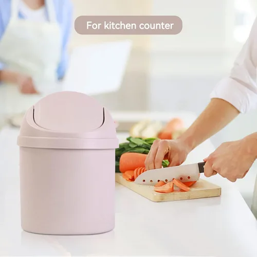 Vista 8 de HERCHR Botes de basura pequeños de plástico, papelera de escritorio en miniatura con tapa, pequeño bote de basura de oficina con tapa de escritorio