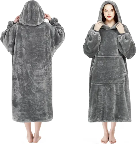 Vista 6 de Markdang 45” Wearable Blanket Hoodie Oversized Lengthened Giant Fleece Comfy Sherpa Sweatshirt Blanket For Men, Women