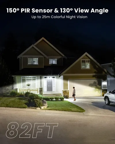 Vista 7 de ieGeek Cámara de reflector 2K, cámara de seguridad solar PTZ de 5 MP, cámara de luz de inundación con cable para exteriores con sensor