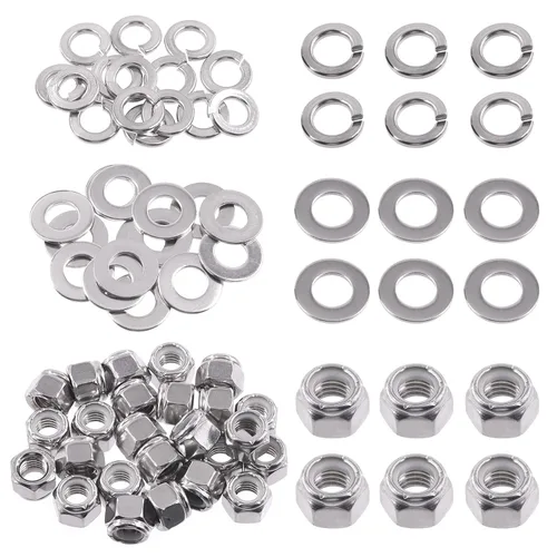 Vista 22 de Swpeet 45 piezas de tuercas de bloqueo hexagonales de acero inoxidable SAE 304 de 1/2"-13, arandelas planas de 1/2", kit surtido de arandelas