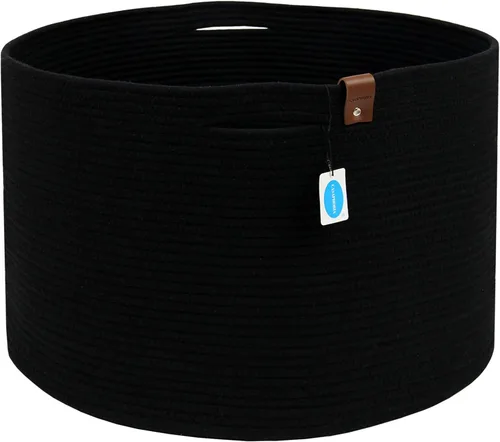 Vista 2 de Casaphoria Cesta de cuerda de algodón XXXL para sala de estar, cesta de almacenamiento tejida con asa para mantas, toallas y almohadas, cesta