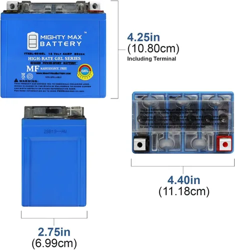 Vista 2 de Mighty Max Battery YTX5L-BS GEL 12V 4AH Batería para Yamaha TMF90R Raptor ATV