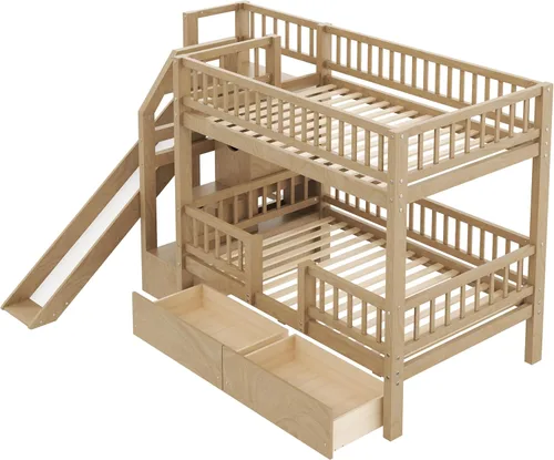 Vista 266 de Cama de casa de tamaño individual con elegantes ventanas y estantería, litera con diseño de castillo de madera con barandillas de seguridad
