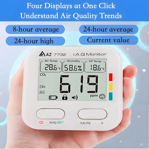 Vista 2 de Monitor de calidad del aire interior, CO₂, monitor de temperatura y humedad, adecuado para espacios sin enchufes como dormitorios en el hogar, salas