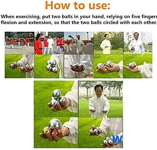 Vista 2 de ZHANGDONG Baoding Balls - Pelotas de ejercicio chinas para adultos, pelota de terapia, masaje, pelota de ejercicio, bola de meditación china