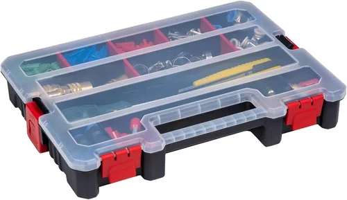 Vista 4 de Caja organizadora de bandeja profunda, estuche de almacenamiento de herramientas resistente con 15 tazas extraíbles, herrajes, plomería, contenedor