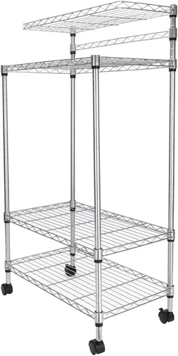 Vista 3 de Estante para panaderos con ruedas, carrito de microondas de cocina con almacenamiento, carrito de alambre ajustable de 4 niveles de altura