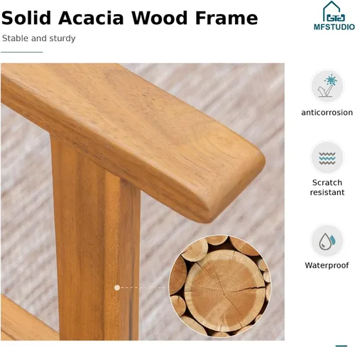 Vista 4 de MFSTUDIO Juego de 2 sillas de comedor de madera de acacia para exteriores, con asiento de ratán tejido hecho a mano y respaldo de ratán para jardín