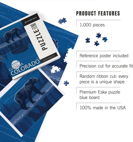 Vista 3 de Cuchara, Colorado, Bear in Moonlight (1000 Piece Puzzle, Challenging Jigsaw Puzzle for Adults, Made in USA)