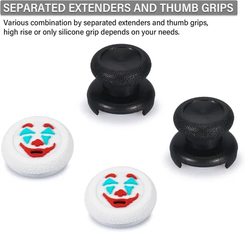 Vista 3 de Extensor de palanca de pulgar FPS y cubierta de agarre de silicona de goma, 2 juegos para Xbox Series XS y Xbox One Controller (Joker White)