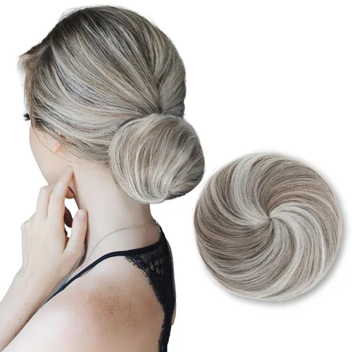 Vista 22 de SARLA Extensiones de moño de pelo falso para mujer, sintético, recogido, con cordón, moño de ballet, piezas de cabello color castaño medio Castaño