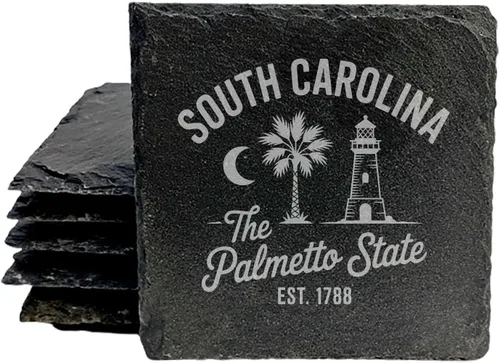 Vista 42 de Rustic Slate Coasters Set of 4 - South Carolina Design with Flower for Holidays, Birthdays, Housewarming - 4" Round or Square - Made in Oregon, USA