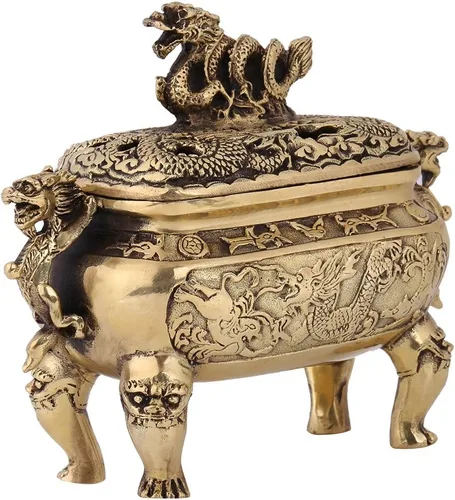 Vista 5 de Incienso de carbón, 1 unidad, soporte de incienso de bronce antiguo, incienso de dragón chino de cobre para decoración del hogar