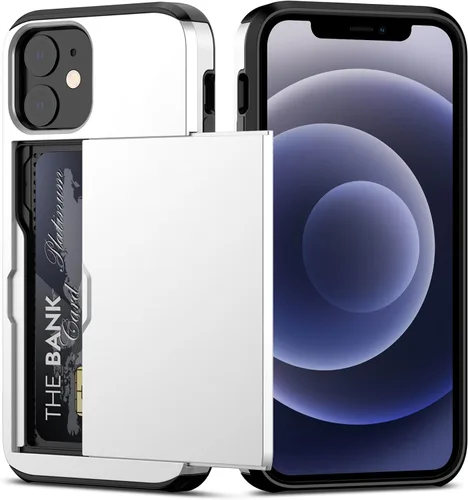 Vista 33 de Nvollnoe Funda para iPhone 12 Mini con tarjetero resistente de protección de doble capa a prueba de golpes con ranura para tarjeta oculta delgada