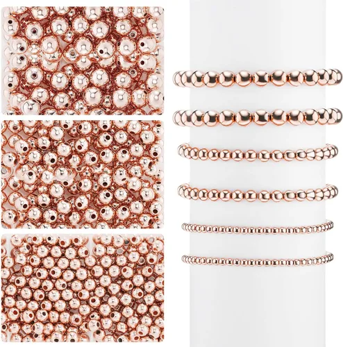 Vista 3 de WILLBOND 1,200 piezas de cuentas redondas para hacer joyería, cuentas espaciadoras lisas con forma de bola, cuentas engarzadas sin costuras, cuentas