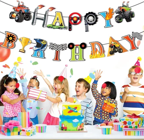 Vista 4 de Cartel de cumpleaños de camión monstruo, decoración de cumpleaños de camiones monstruos, monstruos, camiones, feliz cumpleaños, pancartas