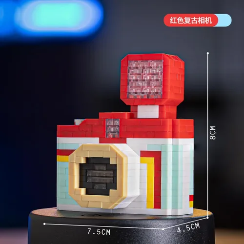 Vista 2 de Bloques de juego retro con dije retro para cámara, estilo retro, bloques de construcción de plástico con linterna, ¡ilumina tu mundo creativo!