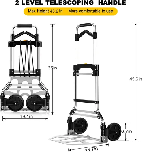 Vista 5 de Carrito de mano plegable de 330 libras de capacidad, carrito de aluminio portátil con mango telescópico y ruedas de goma para moverse, compras