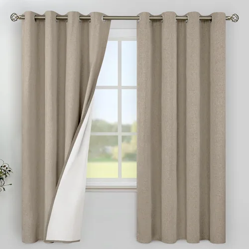 Vista 83 de YoungsTex Cortinas 100% opacas de lino gris claro de 63 pulgadas de largo para dormitorio, oscurecimiento de habitación completa, cortinas