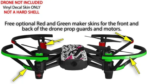 Vista 3 de Skin Decal Wrap 2 Pack para DJI Ryze Tello Drone Baja 0018 Fucsia Rosa Fuerte Drone No Incluido