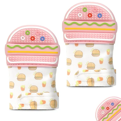 Vista 19 de Paquete de 2 guantes de dentición de silicona, juguete de dentición de vaca para bebés de 0 a 6 a 12 meses, guantes de dentición de silicona