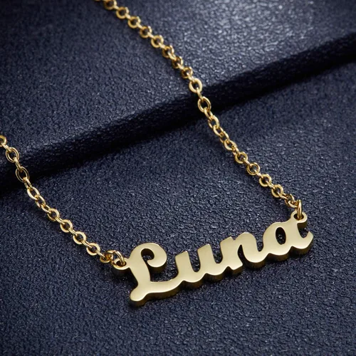 Vista 6 de Ldurian - Collar con placa de nombre personalizable, chapado en oro de 14 quilates, delicado collar, joyería para regalo de cumpleaños o Navidad