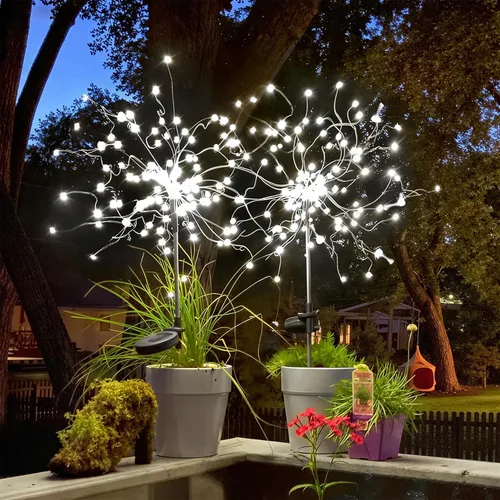 Vista 16 de Anordsem Luces Solares Decorativas para Exteriores: Alambre de Cobre Flexible con 120 Cuentas LED de Fuegos Artificiales - Impermeables 2 Modos