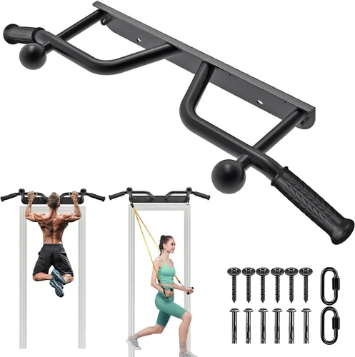 Pull Up Bar Wall Mount 440 LBS Capacity Doorway Chin Up Bar Multifunctional Steel Chinup Bar with with Resistance Band Hooks for Indoor Home Gym