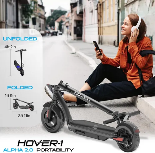 Vista 6 de Hover-1 Alpha 2.0 Foldable Electric Scooter with 450W Brushless Motor, 18 mph Max Speed, 10” Air-Filled Tires and 12 Mile Range