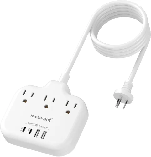 Vista 18 de Adaptador de Enchufe de Sudáfrica, Adaptador Tipo M para Sudáfrica con 3 Tomas de CA y 4 Puertos USB (2 USB C) 15.5W, Cable de Extensión de 3FT