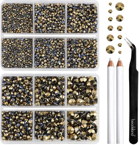 Vista 24 de BEADSLAND Diamantes de imitación termoadhesivos, 6080 piezas de diamantes de imitación azules para manualidades en ropa, 6 tamaños mixtos con lápiz