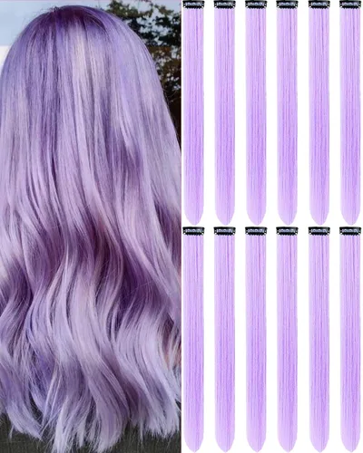 Vista 17 de 12 extensiones de cabello negro con clip, extensiones de cabello de color de 22 pulgadas, extensiones de cabello sintético largo y lacio para mujer