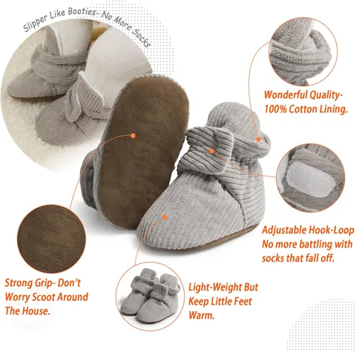 Vista 5 de Sawimlgy - Botines de algodón antideslizantes para recién nacido, con agarre, para cuna o para el invierno