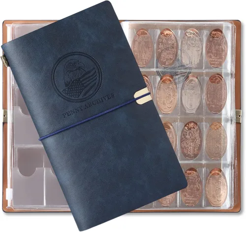 Vista 9 de MUDOR Libro para coleccionar centavos prensados con diario de archivo, libro de recuerdo para centavos prensados con capacidad para 203 monedas
