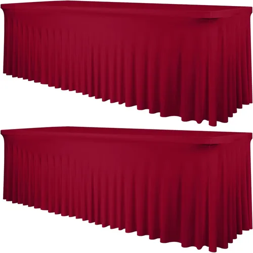 Vista 38 de Paquete de 2 faldas de mesa elásticas negras para mesa rectangular de 6 pies, manteles elásticos de elastano lavables con falda, mantel ajustable