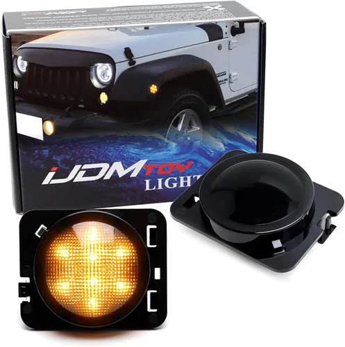 Vista 10 de iJDMTOY - Kit de luces LED frontales para guardabarros con lente transparente y ámbar, focos laterales completos, compatible con Jeep 2007-2017