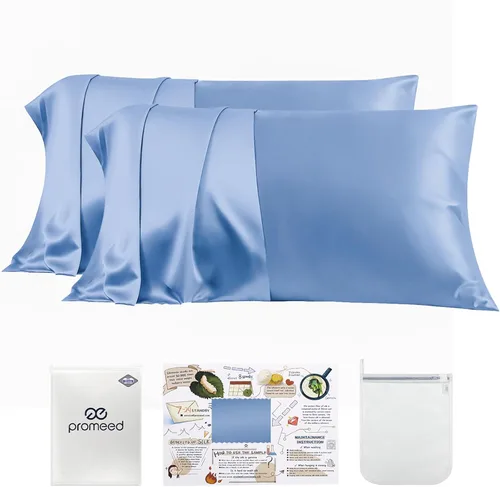 Vista 30 de PROMEED Funda de almohada de seda negra de grado 6A+ con cremallera, 23 fundas de almohada de seda de morera natural Momme para cabello y piel, Negro