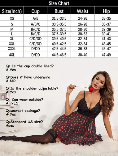 Vista 6 de Avidlove Lencería para mujer, babydoll de encaje, camisón de malla, camisón de noche, lencería de peluche