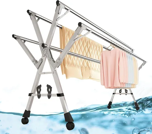 Estante de secado de ropa plegable para lavandería, organizador de soporte de lavandería, 5 barras de secado de acero inoxidable, estante de