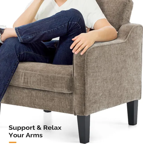 Vista 6 de VINGLI Juego de 2 sillas decorativas para sala de estar, sillas de lectura marrón claro para dormitorio, silla con brazo recogido, sillas