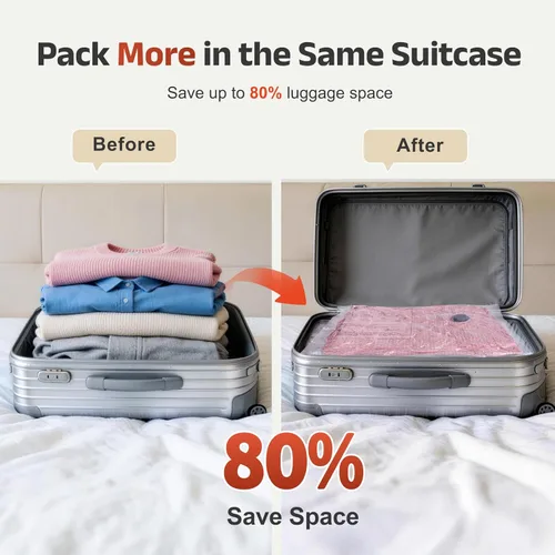 Vista 4 de IDEATECH Bolsas de vacío de viaje con bomba USB, bolsas de sellado al vacío ahorradoras de espacio para ropa y equipaje, bolsas de embalaje