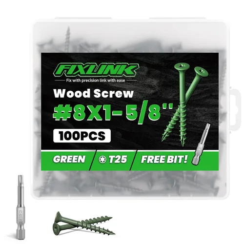 Vista 28 de Tornillos de madera de 1 pulgada, tornillos de cubierta FIXLINK #8 x 1, 150 piezas, con revestimiento epoxi, T25 Star Bit con revestimiento