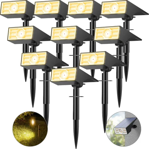 Vista 11 de Luces Solares de Punto al Aire Libre, 2 Pack de Luces Solares al Aire Libre para Patio Impermeables, 4 Modos de Iluminación de Focos Solares